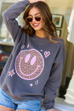 Leopard Smiley Face Dark Grey Graphic Sweatshirt