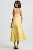 Cotton Poplin A Line Midaxi Dress in Pastel Yellow