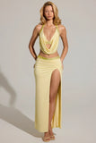 Embellished Low Rise Maxi Skirt in Lemon Yellow