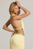 Embellished Deep Plunge Halterneck Top in Lemon Yellow