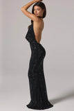 Embellished Cowl Neck Backless Gown in Black