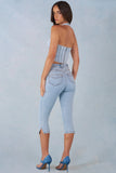 Mid Rise Denim Capri Jeans in Light Denim