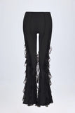 Ruffled Mid Rise Flared Trousers in Black