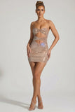 Embellished Cut Out Mini Dress in Almond