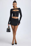 Modal Button Detail Low Rise Mini Skirt in Black