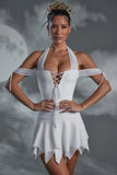 Lace Up Halter Neck Mini Dress in White