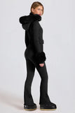 Waterproof Faux Fur Hood Fitted Ski Suit in Black