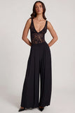 Soft Jersey Mid Rise Wide Leg Trousers in Black