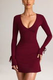 Modal Long Sleeve Mini Dress in Wine