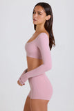 Long Sleeve Crop Top in Mauve