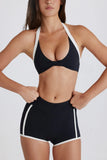 Soft Active Twist Front Halterneck Sports Bra in Black