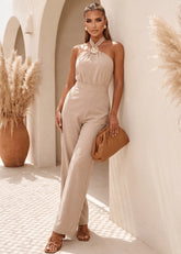 Idle Heart Halterneck Jumpsuit Beige