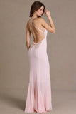 Chiffon Cowl Neck Open Back Gown in Baby Pink