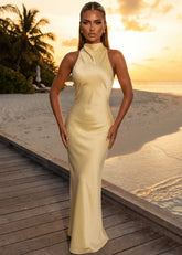 Euphoria Satin Maxi Dress Yellow