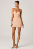 Embellished Sweetheart Neck A Line Mini Dress in Apricot