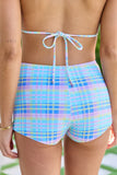 Coastal Darling Blue Plaid High Waisted Bikini Bottom