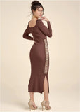 Lace Detail Sweater Dress Brown