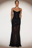 Embellished Sweetheart Neck Backless Gown in Black