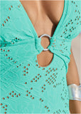 Lace Criss Cross One Piece Light Teal
