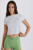 Cropped Graphic T Shirt in Grey Marl