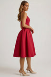 Halterneck Bow Detail Midi Dress in True Red