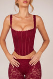 Lace Up Corset Top in Cherry Red