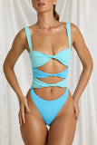 Cut Out Thong Swimsuit in Blue Multi