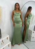Tiana Satin Split Gown Mint