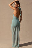Cut Out Halterneck Maxi Dress in Seafoam Green