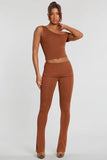 Mid Rise Modal Cashmere Blend Trousers in Chestnut Brown