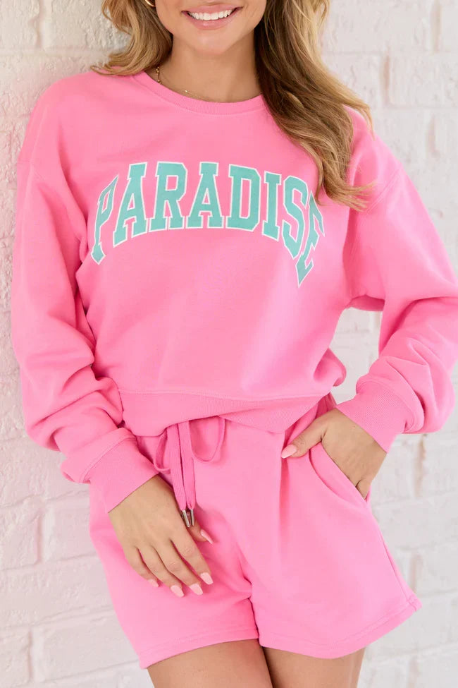 Paradise Pink Cropped Graphic Sweatshirt