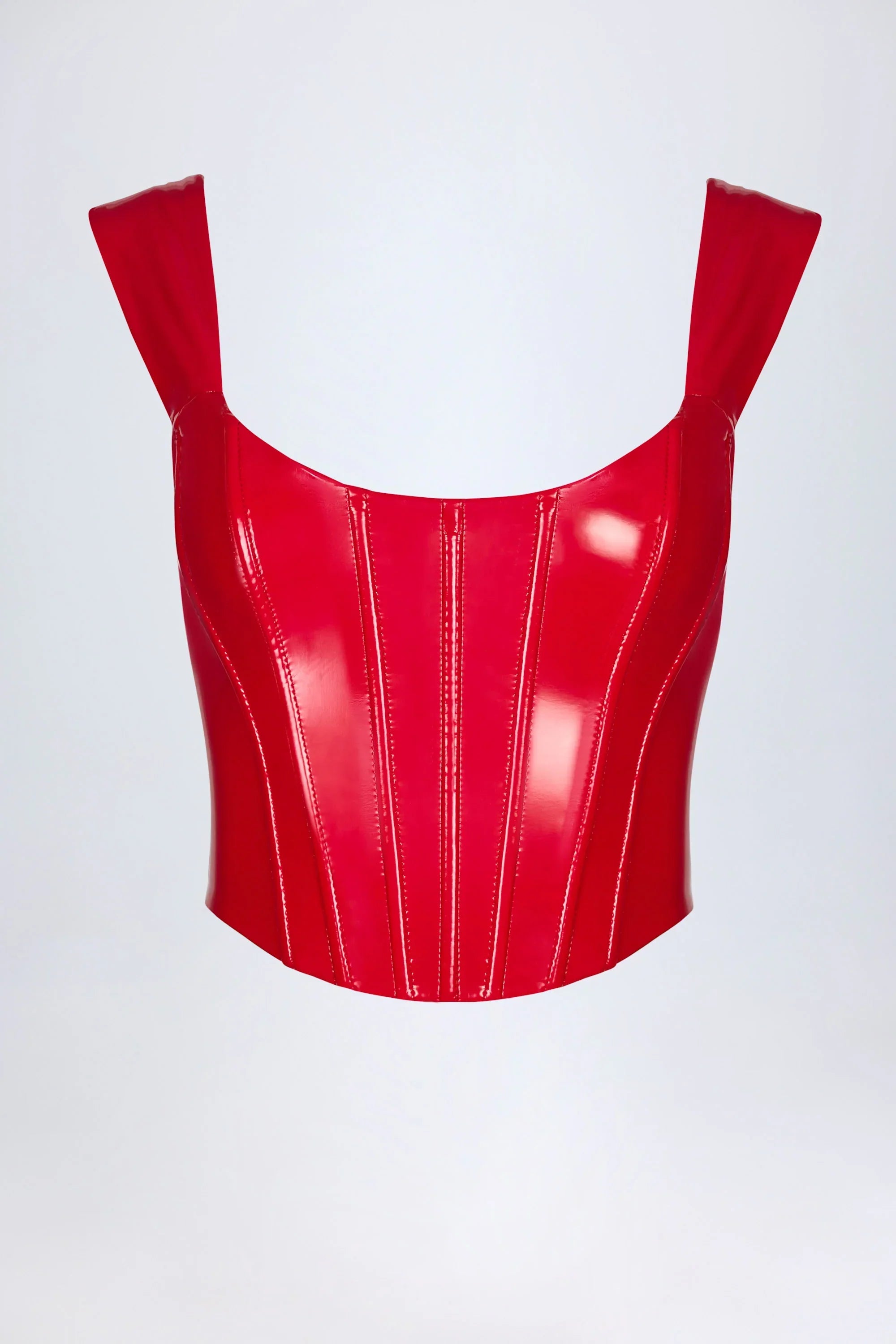 Vinyl Lace Up Corset Top in Fire Red