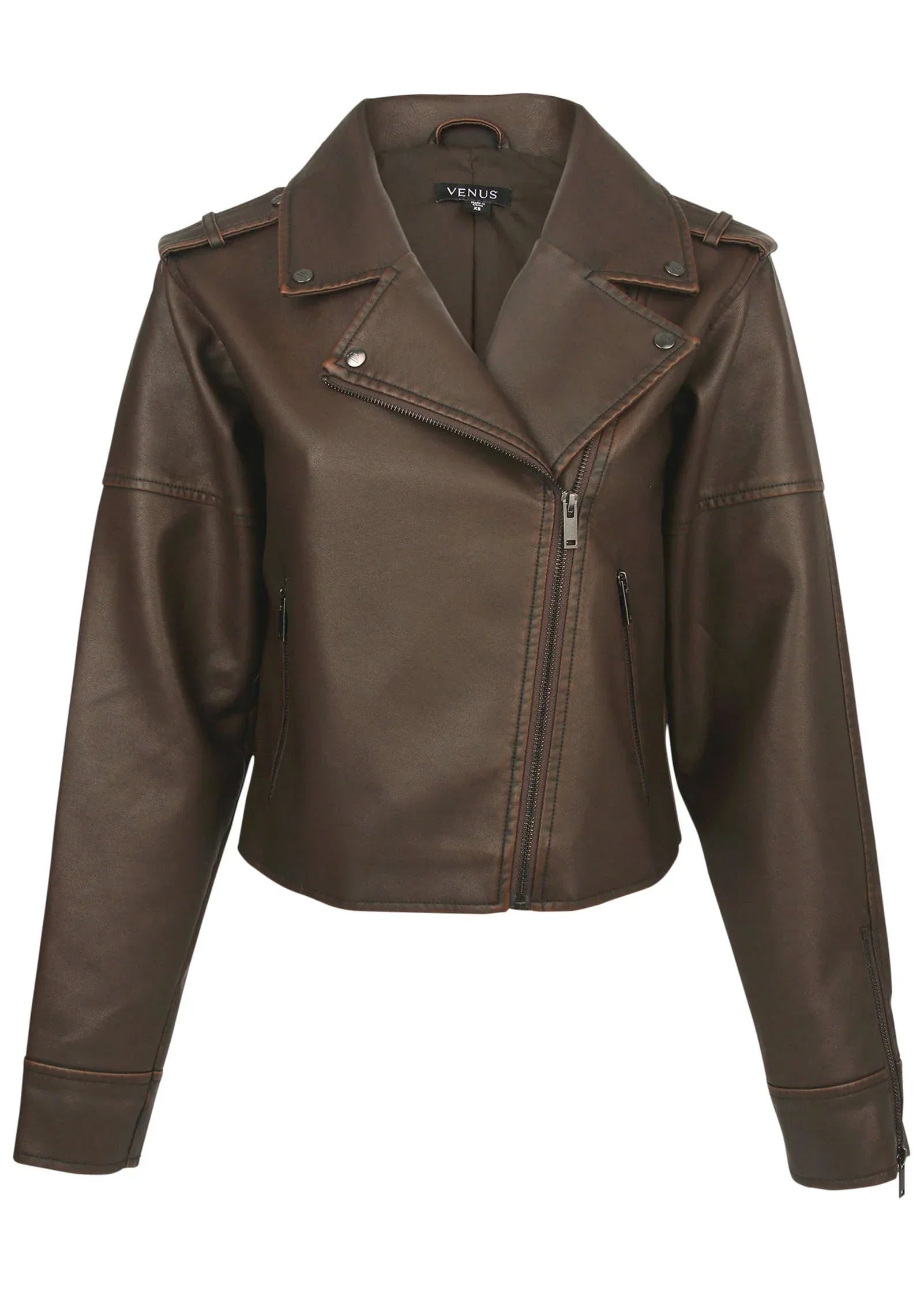 Distressed Leather Jacket Distressed Brown
