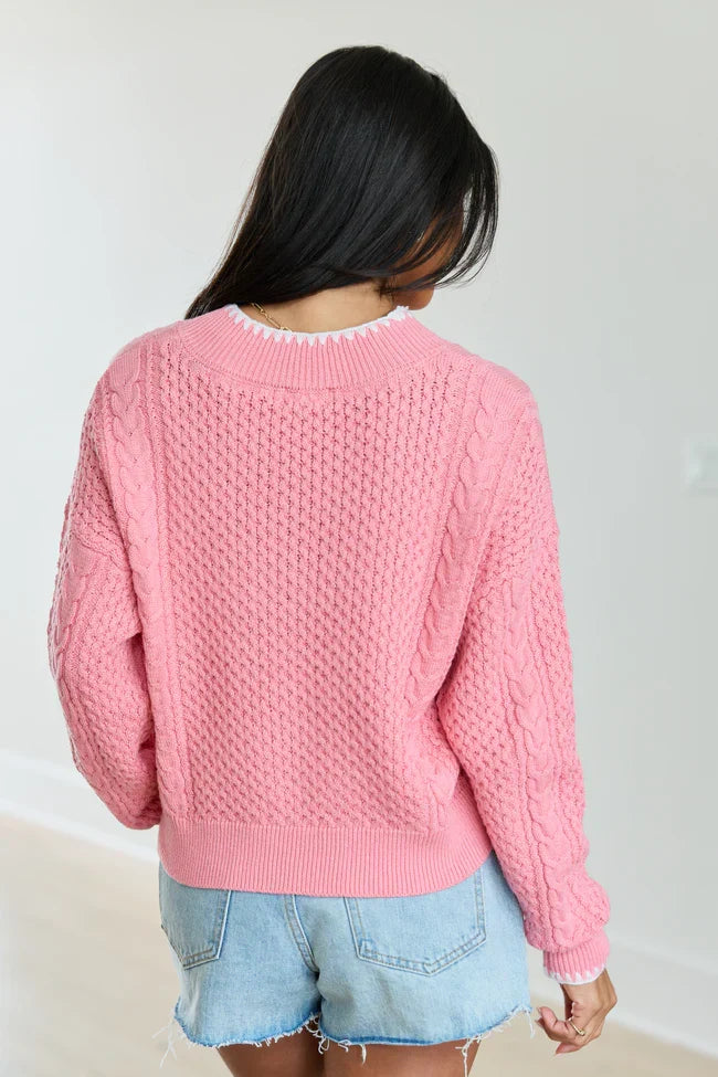 Justice Stitch Trim V Neck Sweater