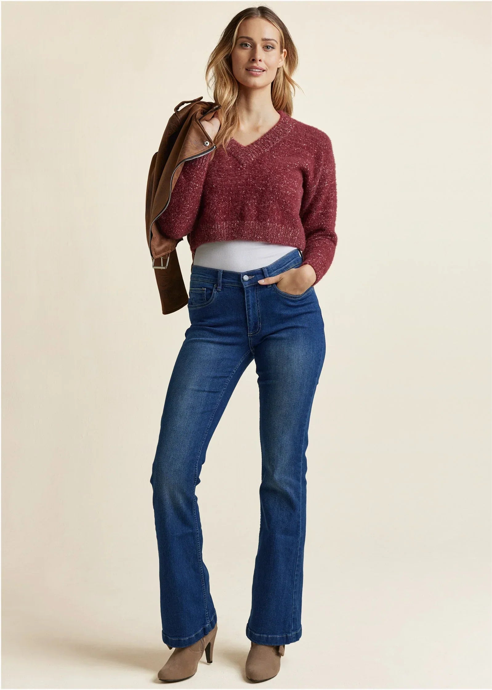 V Neck Sweater Burgundy