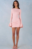 Ribbed Modal Long Sleeve Draped Mini Dress in Blush Pink