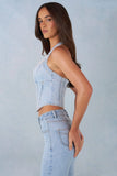 Halterneck Denim Corset Style Top in Light Denim