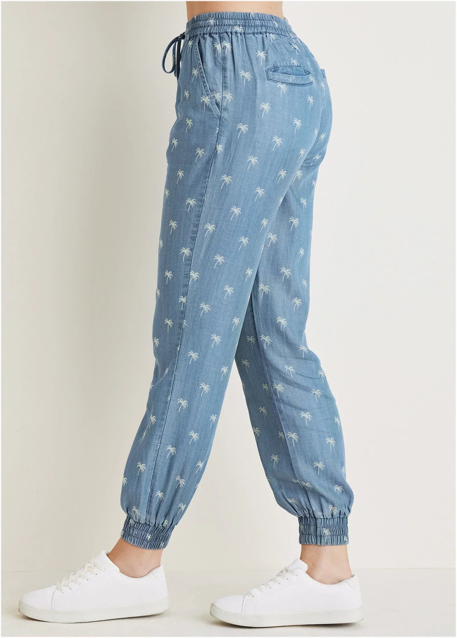 Printed Chambray Joggers Light Wash