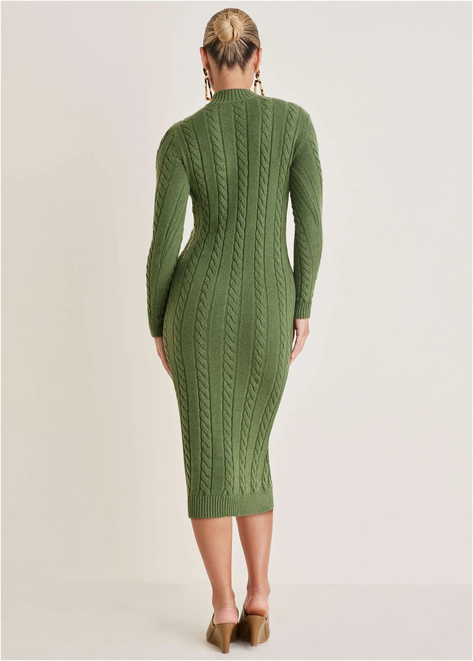 Mockneck Midi Sweater Dress Bronze Green