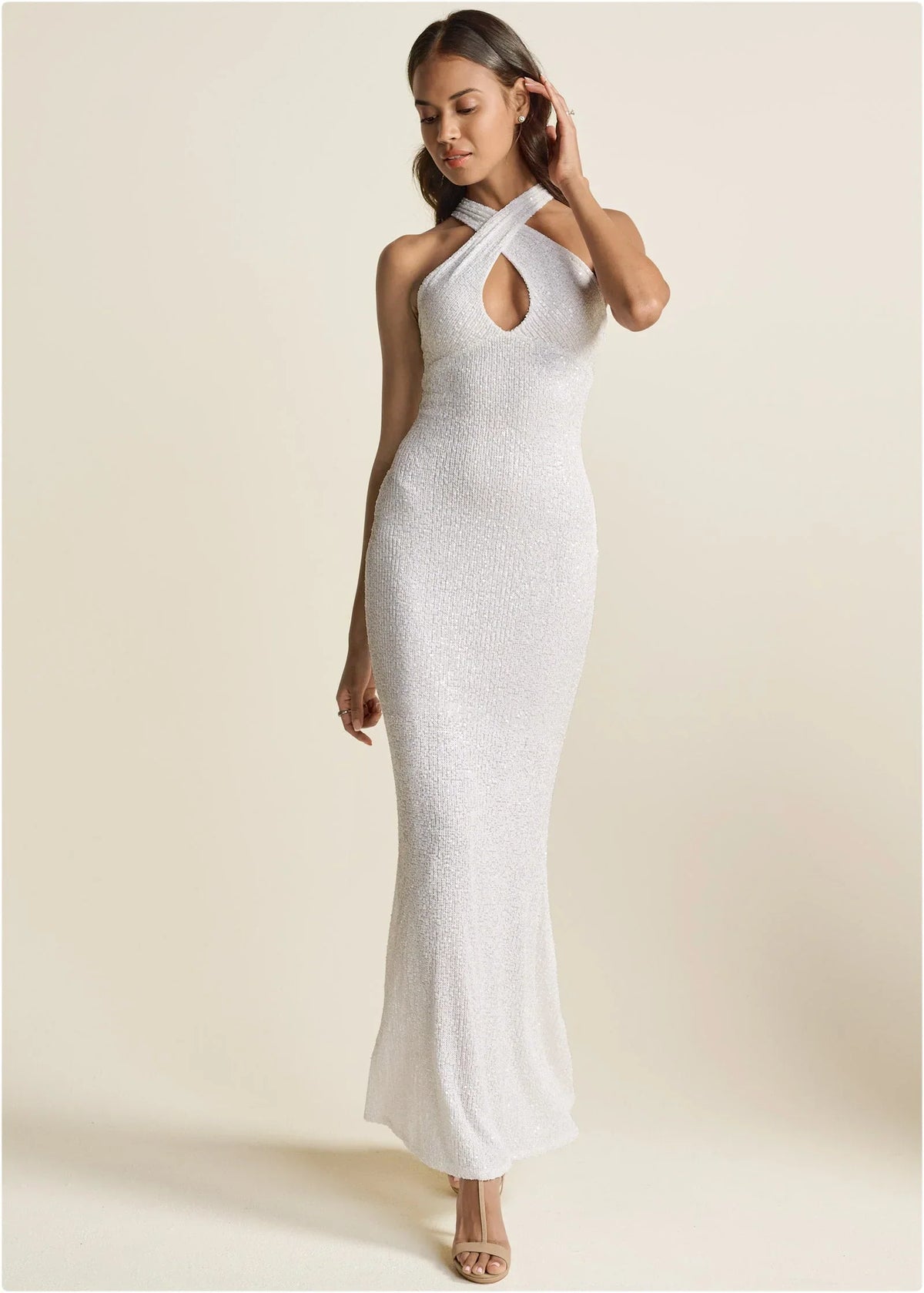 Sequin Keyhole Gown White