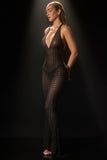 Embellished Semi Sheer Halterneck Gown in Black