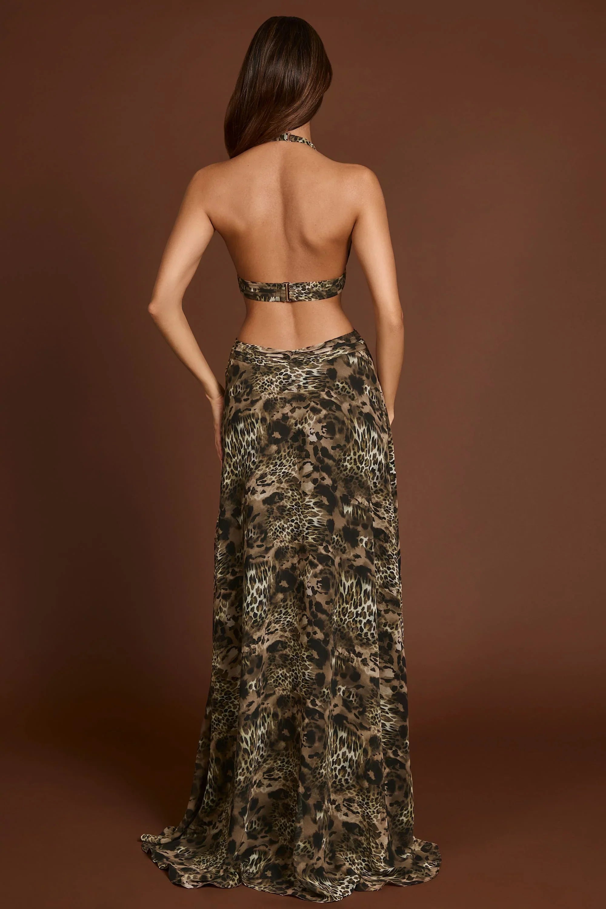Plunge Cut out Maxi Gown in Leopard Print