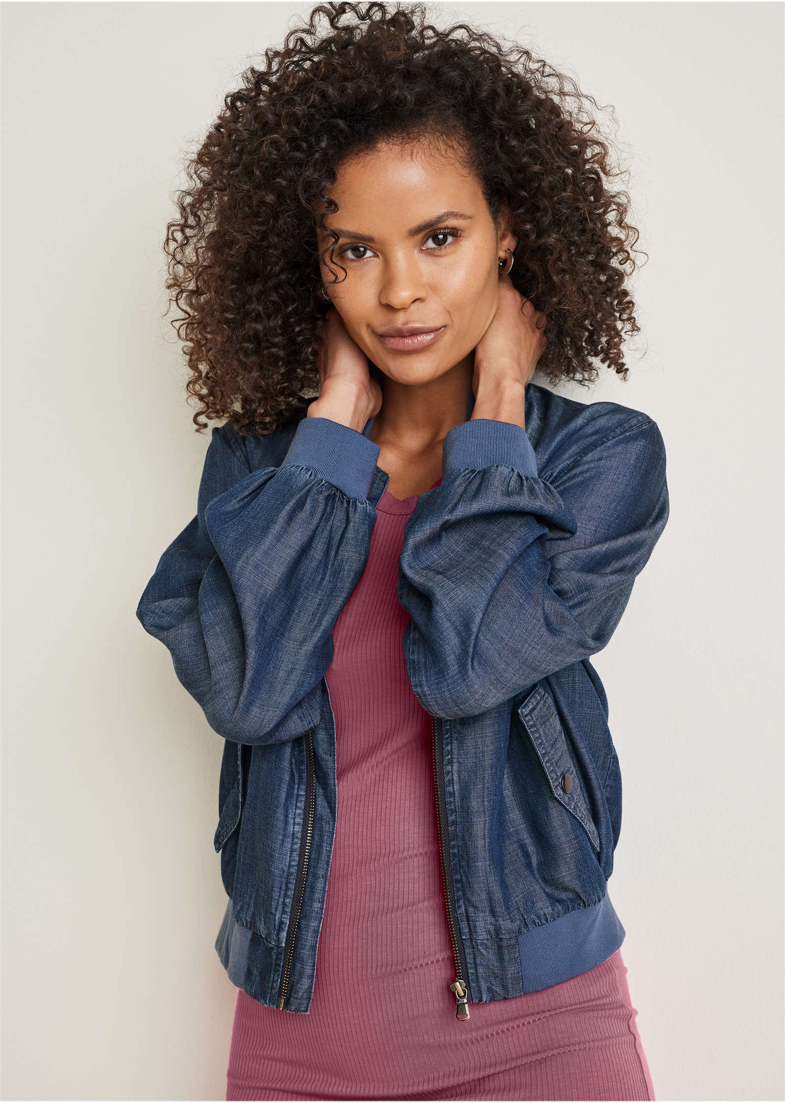 Chambray Bomber Jacket Dark Wash