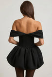 Off Shoulder Layered Bubble Hem Corset Mini Dress in Black