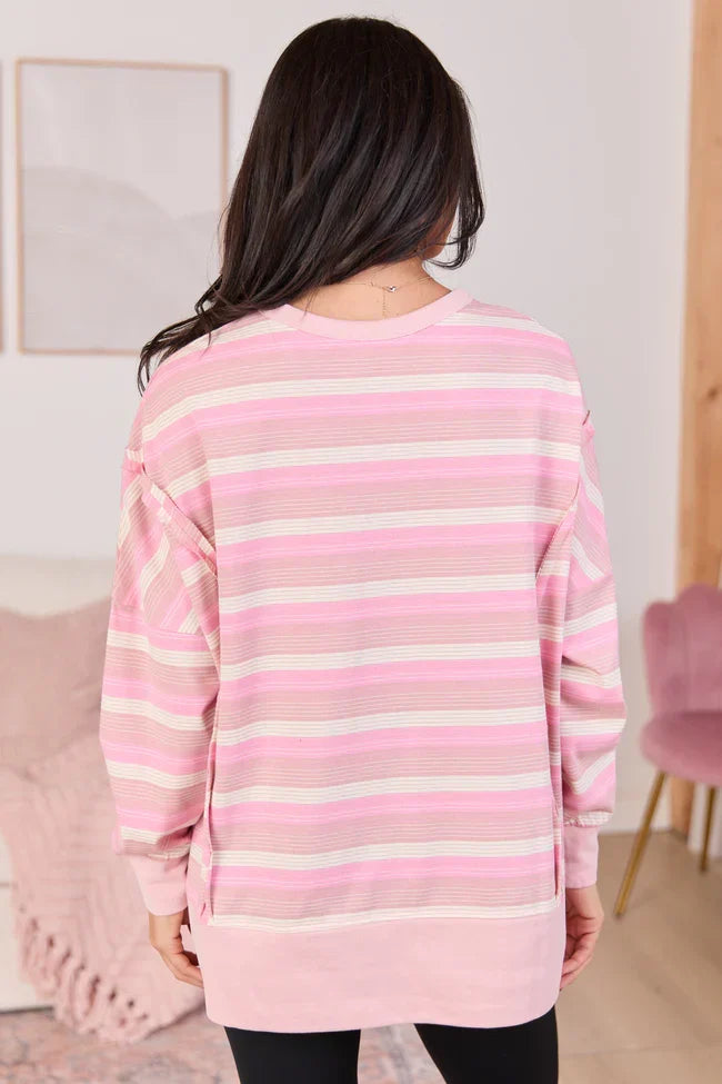Caty Pink Striped Long Sleeve Top