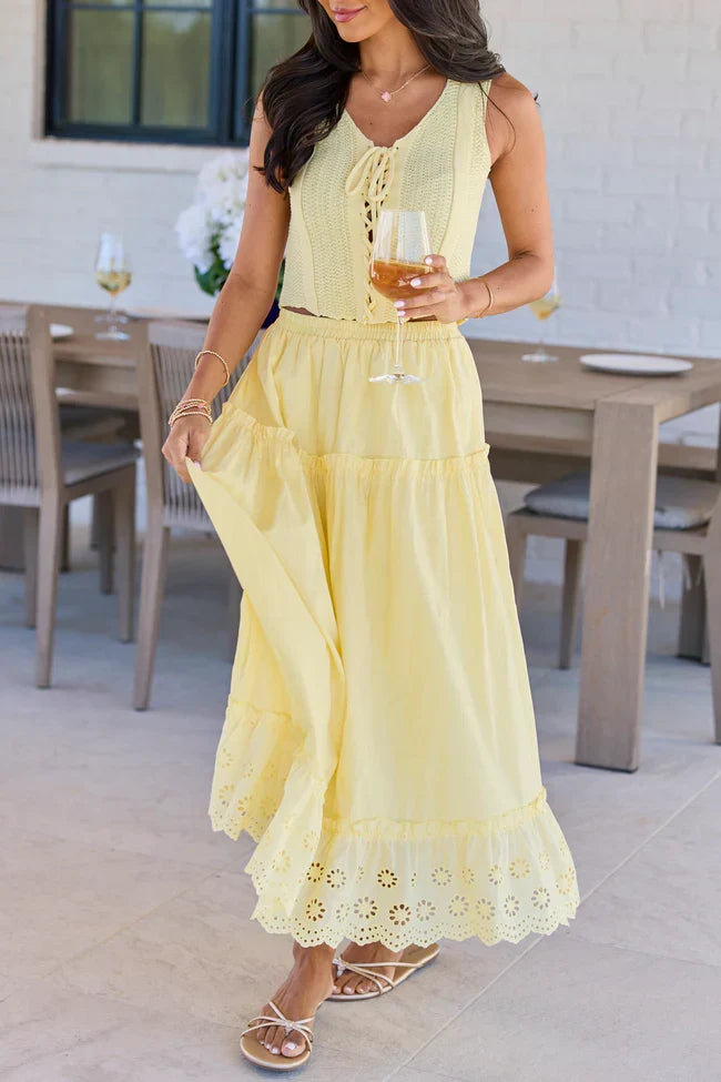 Joelle Yellow Eyelet Hem Maxi Skirt
