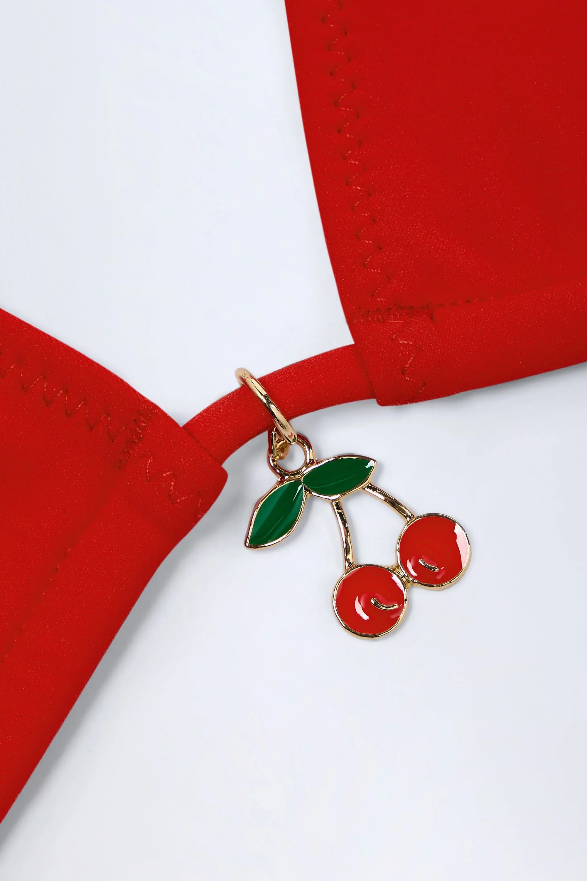 Charm Detail Triangle Bikini Top in Fiery Red