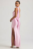 Asymmetric Scarf Detail Maxi Dress in Soft Pink