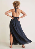 Deep V Halter Maxi Dress Navy