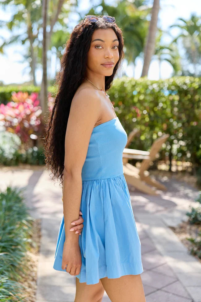 Ready By Noon Blue Strapless Fit and Flare Dress SALE